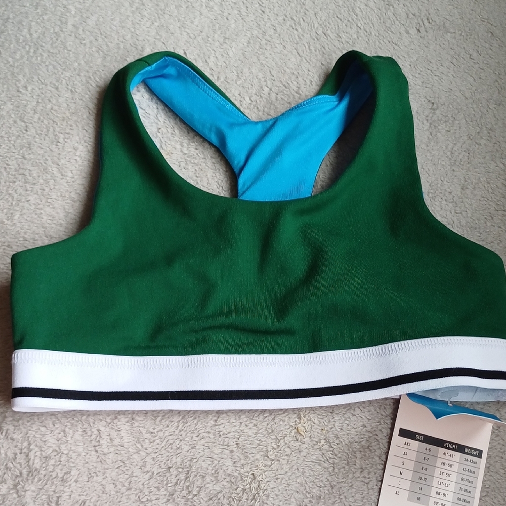 DSG Green and Blue Racerback Swim Top with White Band